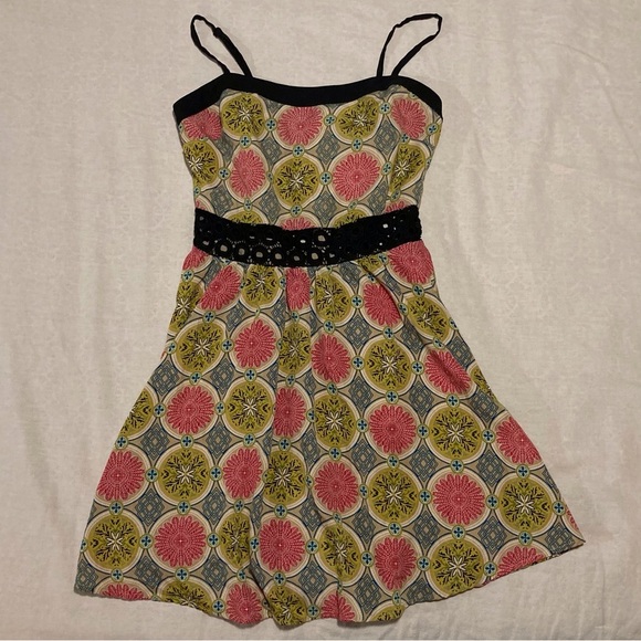 pure sugar Mini Dress with Black Lace Waistline | Vibrant Medallion Print - Picture 1 of 15